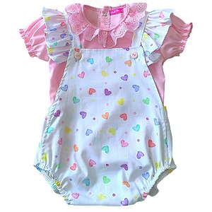 Body Jardineira com Blusa 2 peças 100% Algodão 2 Meses a 1 Ano Rebeca