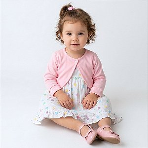 Vestido Bebê Infantil 100% Algodão Confortável Toque Macio com Bolero em Plush 100% Algodão 2 Meses a 4 Anos Rebeca
