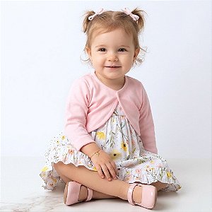 Kit 2 Peças Vestido Bebê e Infantil Luxo com Bolero 100% Algodão 2 Meses até 6 Anos - Malu