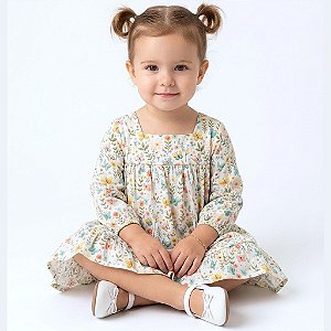 Vestido de Bebê e Infantil Manga Longa Florido 100% Algodão 2 Meses a 8 Anos Melissa