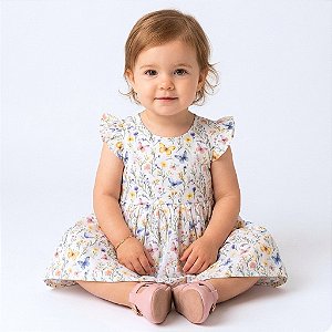 Vestido Infantil Bebê Floral Borboletas Confortável Macio 100% Algodão 2 Meses a 8 Anos Antonella