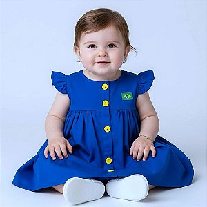 Vestido Bebê e Infantil Azul 100% Algodão 2 Meses a 8 Anos Copa Brasil