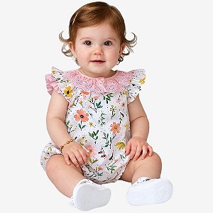 Body Jardineira Bebê Luxo com Blusinha 2 Peças 100% Algodão 2 Meses a 1 Ano Malu