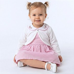 Vestido Bebê Menina com Bolero Plush Quentinho Mundo Nina Inverno Infantil Festa 2 Meses a 8 Anos Clara