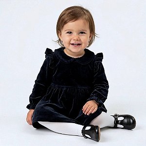 Vestido Bebê Plush Preto Luxo Festa Manga Longa Premium 2 Meses a 6 Anos