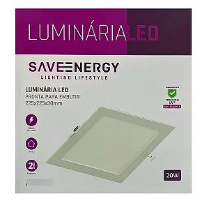 Plafon Embutir 22x22cm 20w 6500k (Branco fria) Se-240.595 Saveenergy Branco