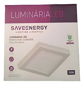 Plafon De Sobrepor 22,5x22,5cm 20w Saveenergy Bivolt 3000k/4000k/6500k