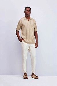 POLO SLIM VISTA SEM BOTÕES EM TRICOT LISTRADO