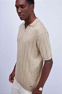 POLO SLIM VISTA SEM BOTÕES EM TRICOT LISTRADO