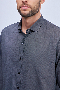 CAMISA SLIM COLARINHO CURTO EM TECIDO MESCLA