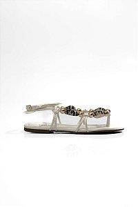 SANDÁLIA RASTEIRA COM ACESSÓRIOS METAL E PEDRA