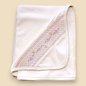 Manta Smock Florzinha com Losango - Off-White Liso