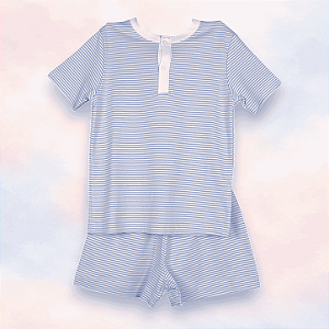 Pijama Blusa e Shorts MC - Listrado Azul Fino