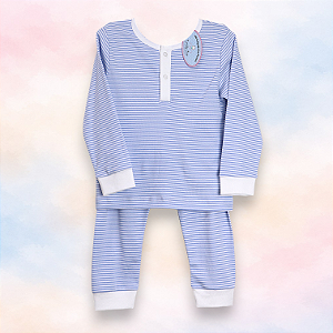 Pijama Blusa e Calça ML - Listrado Azul Fino