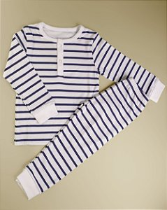 Pijama Blusa e Calça ML - Listrado Azul Marinho