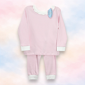 Pijama Blusa e Calça ML - Listrado Rosa Fino