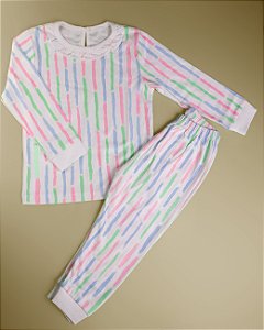 Pijama Blusa e Calça ML - Listrado Colorido Vertical