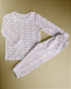 Pijama Blusa e Calça ML Menina - Coelho e Ovo Rosa