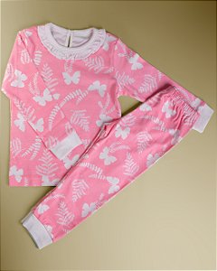 Pijama Blusa e Calça ML Menina - Borboleta Rosa