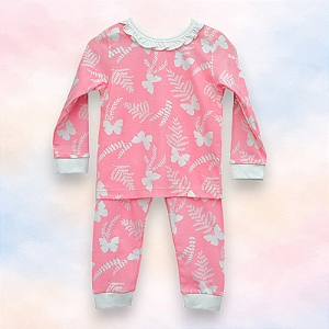 Pijama Blusa e Calça ML Menina - Borboleta Rosa
