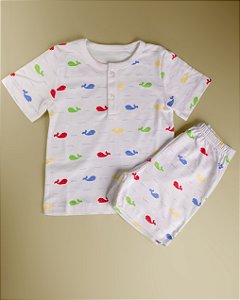 Pijama Blusa e Shorts MC - Baleia Colorida