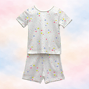 Pijama Blusa e Shorts MC - Flor e Pontos Coloridos