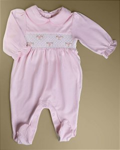 Macacão Smock Florzinha Rosa - Rosa liso