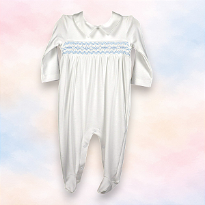 Macacão Smock Losango Azul - Branco Liso