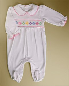 Macacão Smock Baralho Colorido Menina - Branco Liso