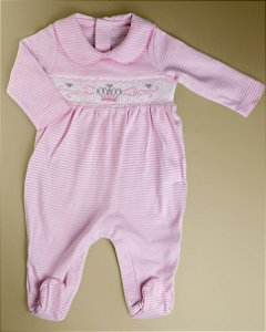 Macacão Smock Coroa Rosa - Listrado Rosa
