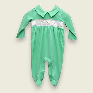 Macacão Smock Coelho e Balão Menino - Verde Água