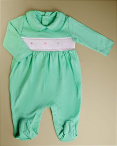 Macacão Smock Balões Rosa Menina - Verde Água