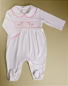 Macacão Smock Unicórnio Rosa - Branco Liso