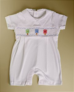 Macaquinho Smock Picolé Colorido Menino - Branco Liso