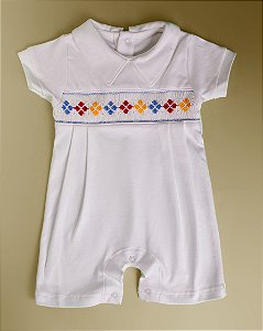 Macaquinho Smock Baralho Colorido Menino - Branco