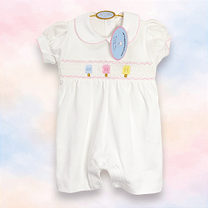 Macaquinho Smock Picolé Colorido Menina - Branco Liso