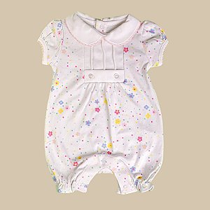 Macaquinho Botão Menina - Flor e Pontos Coloridos