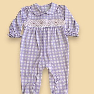 Macacão Smock Florzinhas Lilás - Xadrez Lilás
