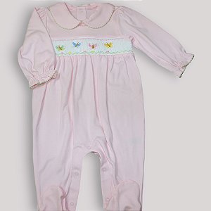 Macacão Smock Borboleta Colorida - Rosa Liso