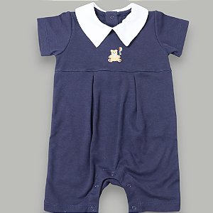 Macaquinho Bordado Urso com Pipa - Azul Marinho Liso