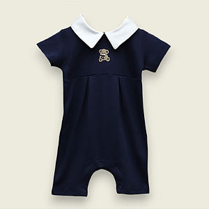 Macaquinho Bordado Urso com Pipa - Azul Marinho Liso