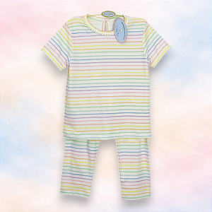 Pijama Criança Blusa e Calça MC Menina - Listrado Colorido Horizontal