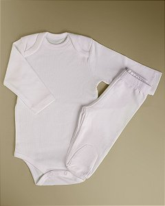 Pijama Body e Calça ML - Branco Liso