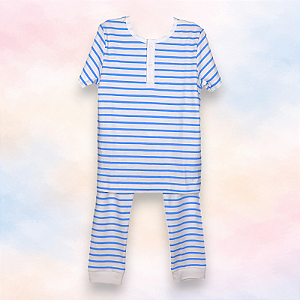 Pijama Blusa e Calça MC - Listrado Azul Largo