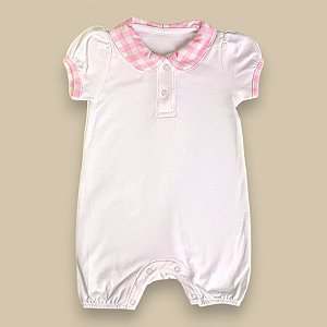 Macaquinho Botõezinhos - Gola Xadrez Rosa