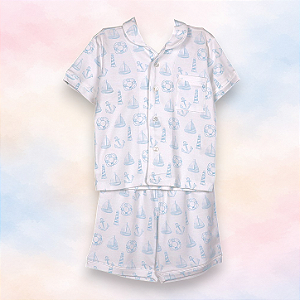 Pijama Botões Blusa e Shorts MC - Barco e Boia