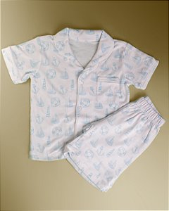 Pijama Botões Blusa e Shorts MC - Barco e Boia
