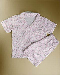 Pijama Botões Blusa e Shorts MC - Laço e Florzinha