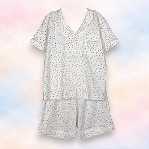 Pijama Botões Blusa e Shorts MC - Laço e Florzinha