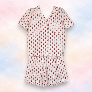 Pijama Botões Blusa e Shorts MC - Corações